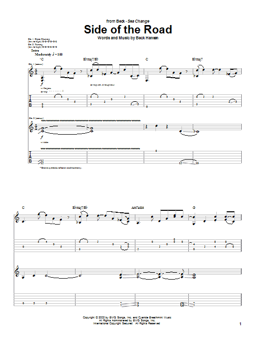 Learn to play Beck Side Of The Road sheet music for Guitar Tab in minutes. Price: 7.8900$ Beck Side Of The Road sheet music notes and chords arranged for Guitar Tab