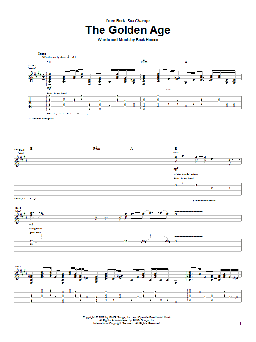 Learn to play Beck The Golden Age sheet music for Guitar Tab in minutes. Price: 7.8900$ Beck The Golden Age sheet music notes and chords arranged for Guitar Tab