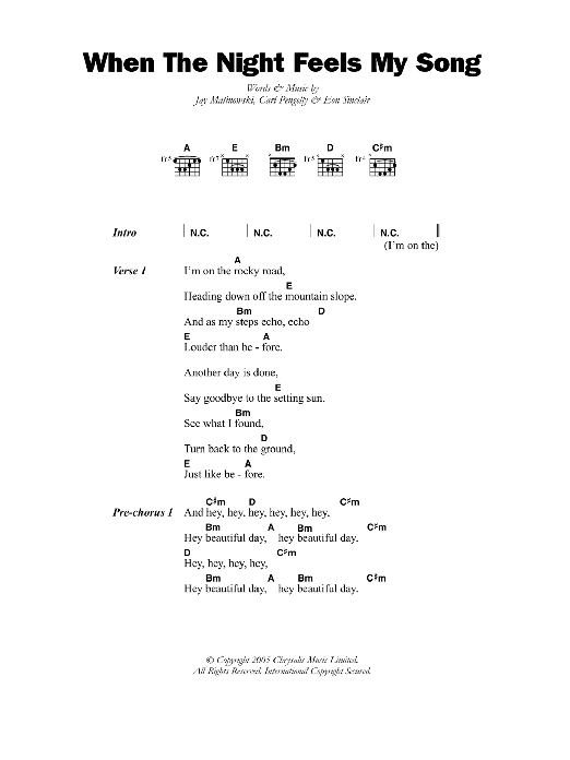 Bedouin Soundclash When The Night Feels My Song sheet music notes and chords. Download Printable PDF.