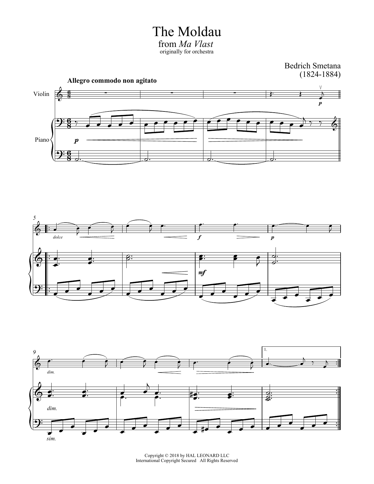 Bedrich Smetana The Moldau sheet music notes and chords. Download Printable PDF.