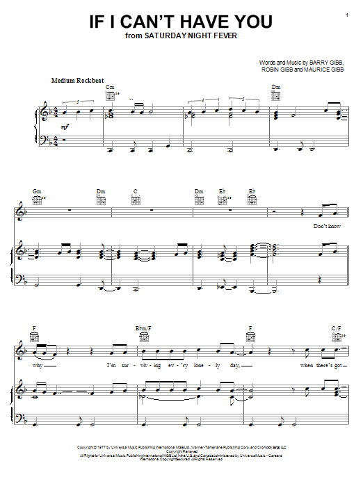 Bee Gees If I Can't Have You sheet music notes and chords. Download Printable PDF.