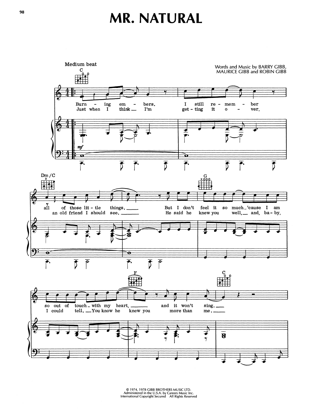 Learn to play Bee Gees Mr. Natural sheet music for Piano, Vocal & Guitar Chords (Right-Hand Melody) in minutes. Price: 7.8900$ Bee Gees Mr. Natural sheet music notes and chords arranged for Piano, Vocal & Guitar Chords (Right-Hand Melody)
