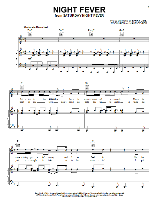 Bee Gees Night Fever sheet music notes and chords. Download Printable PDF.