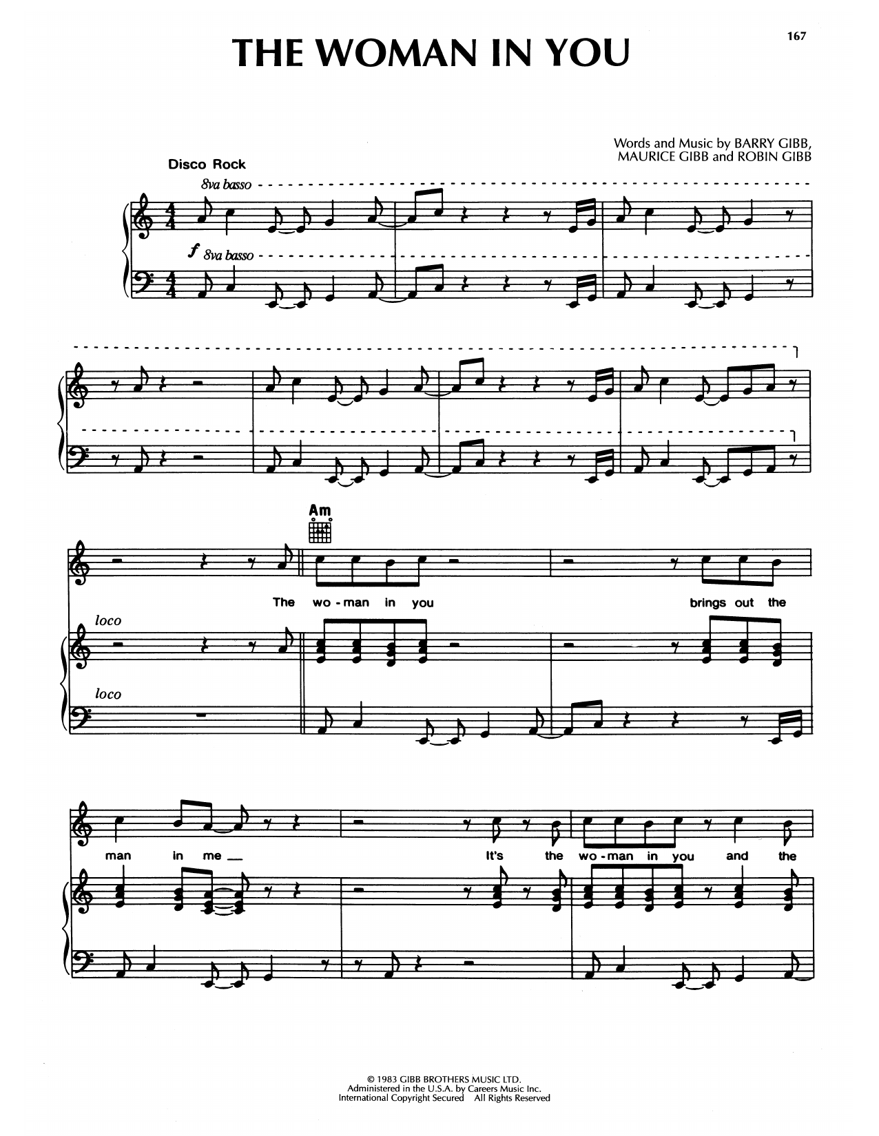 Learn to play Bee Gees The Woman In You sheet music for Piano, Vocal & Guitar Chords (Right-Hand Melody) in minutes. Price: 7.8900$ Bee Gees The Woman In You sheet music notes and chords arranged for Piano, Vocal & Guitar Chords (Right-Hand Melody)