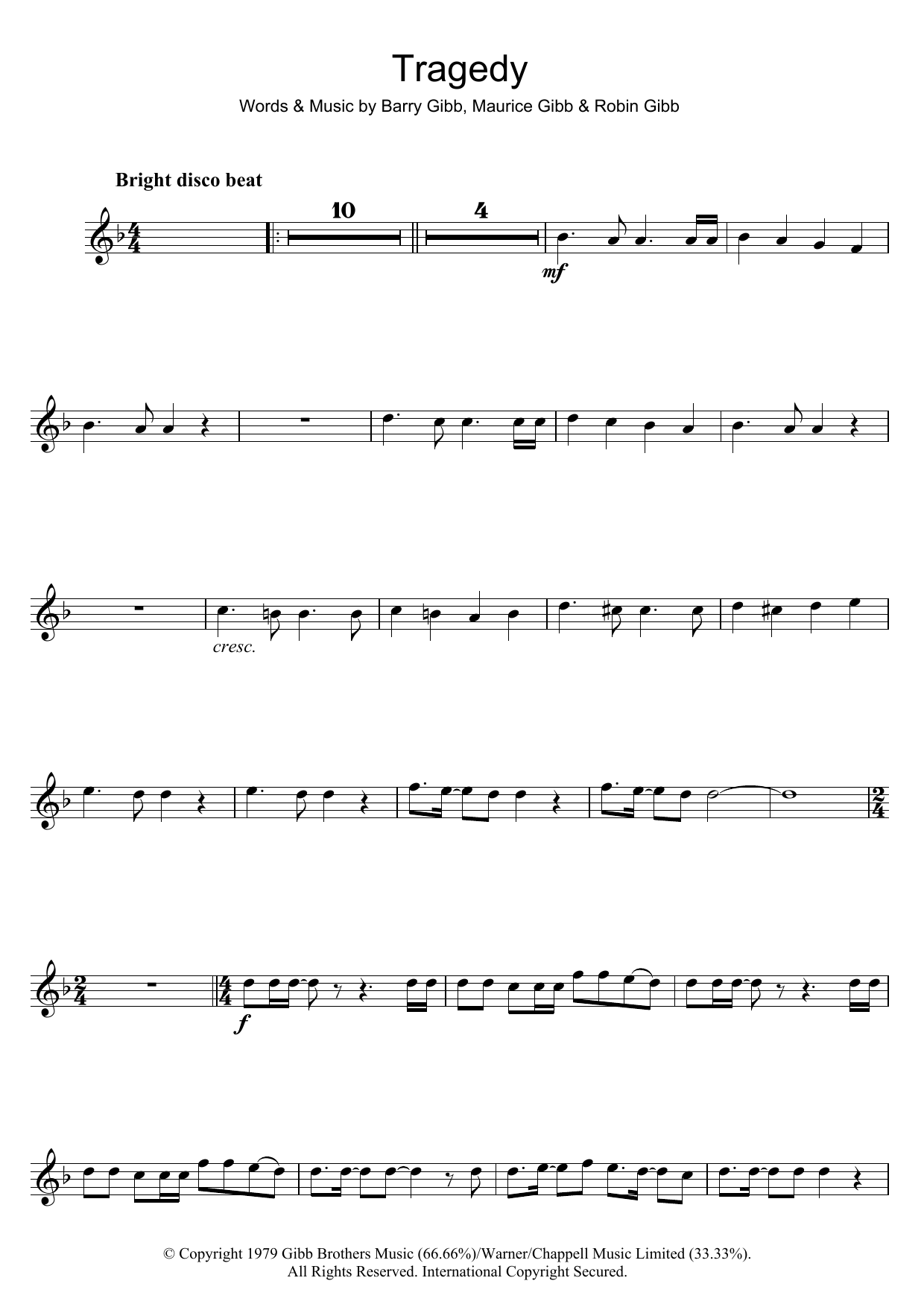 Bee Gees Tragedy sheet music notes and chords. Download Printable PDF.