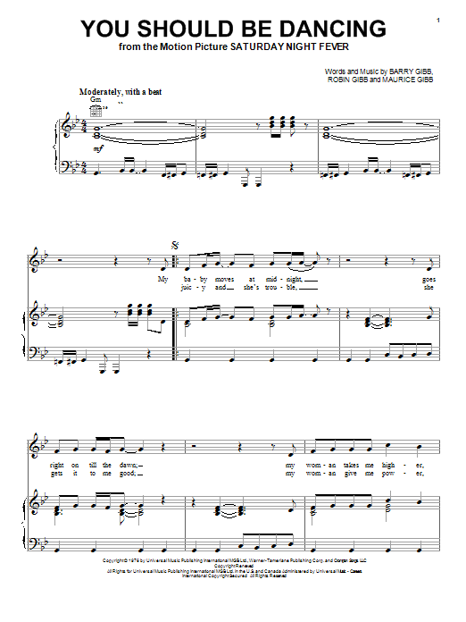 Bee Gees You Should Be Dancing sheet music notes and chords. Download Printable PDF.