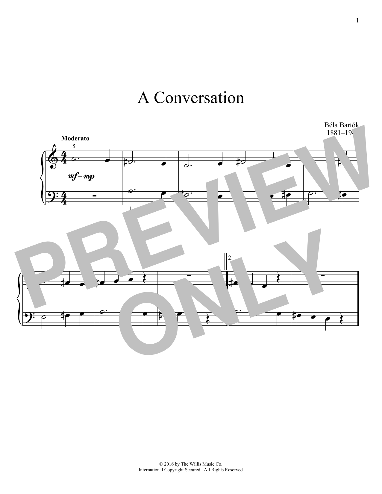 Learn to play Bela Bartok A Conversation sheet music for Educational Piano in minutes. Price: 6.9900$ Bela Bartok A Conversation sheet music notes and chords arranged for Educational Piano