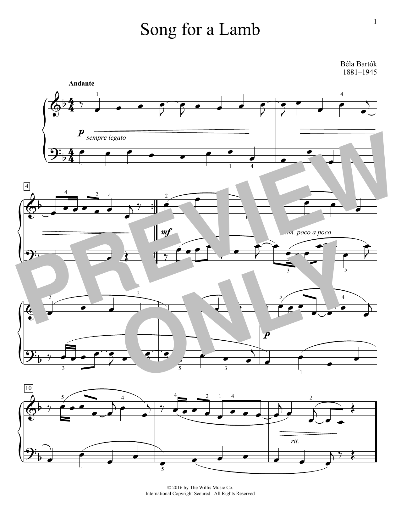 Learn to play Bela Bartok Song For A Lamb sheet music for Educational Piano in minutes. Price: 6.9900$ Bela Bartok Song For A Lamb sheet music notes and chords arranged for Educational Piano