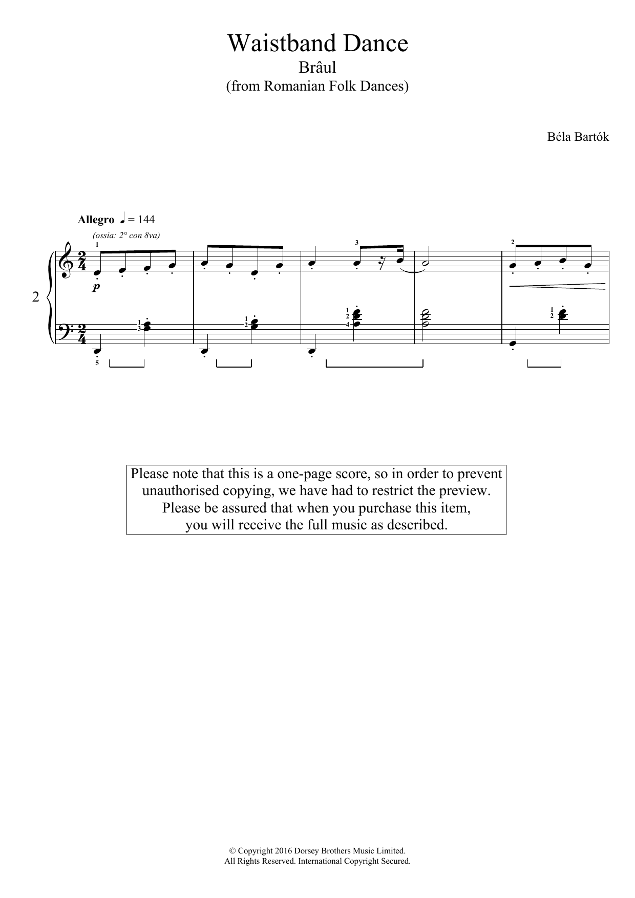 Learn to play Bela Bartok Waistband Dance (from Romanian Folk Dances) sheet music for Piano Solo in minutes. Price: 7.8900$ Bela Bartok Waistband Dance (from Romanian Folk Dances) sheet music notes and chords arranged for Piano Solo