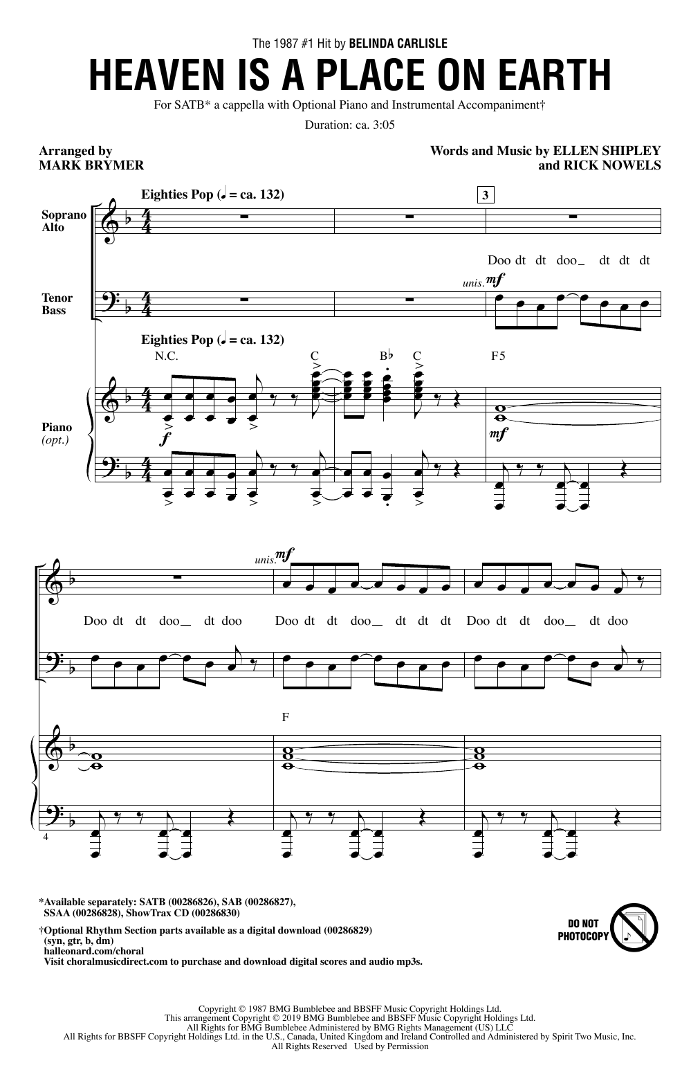 Belinda Carlisle Heaven Is A Place On Earth (arr. Mark Brymer) sheet music notes and chords. Download Printable PDF.