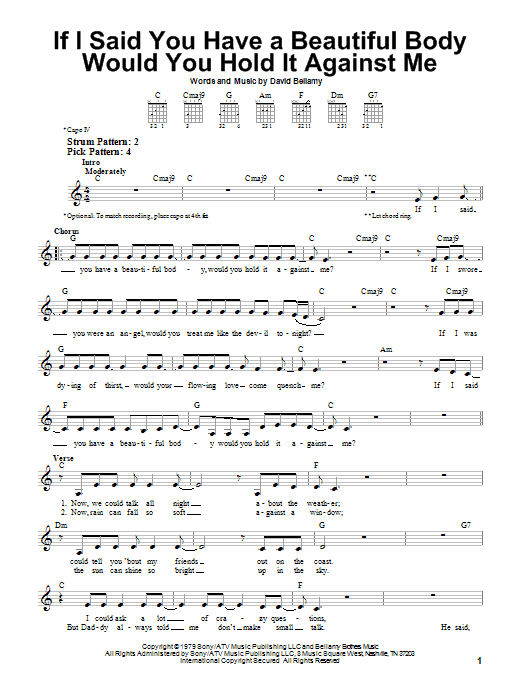 The Bellamy Brothers If I Said You Have A Beautiful Body Would You Hold It Against Me sheet music notes and chords. Download Printable PDF.