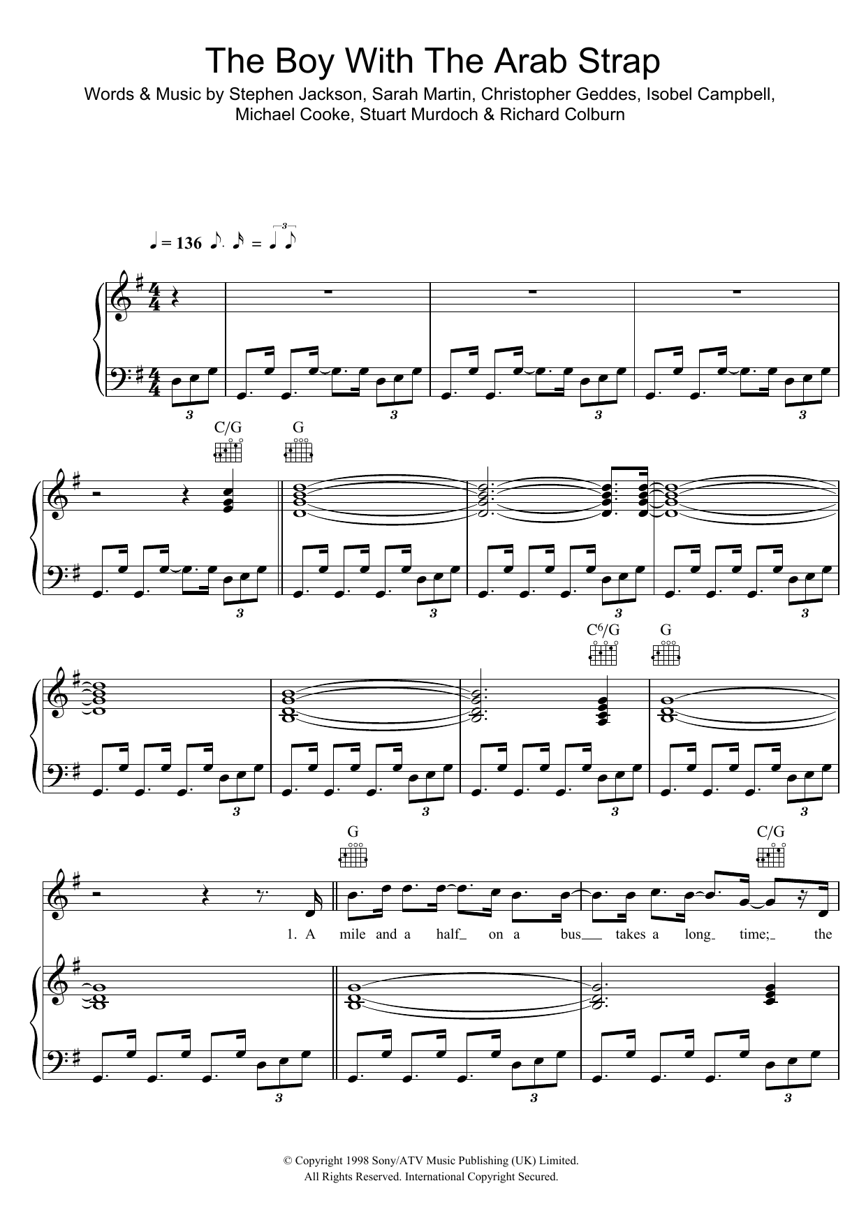 Learn to play Belle & Sebastian The Boy With The Arab Strap sheet music for Piano, Vocal & Guitar Chords in minutes. Price: 7.8900$ Belle & Sebastian The Boy With The Arab Strap sheet music notes and chords arranged for Piano, Vocal & Guitar Chords