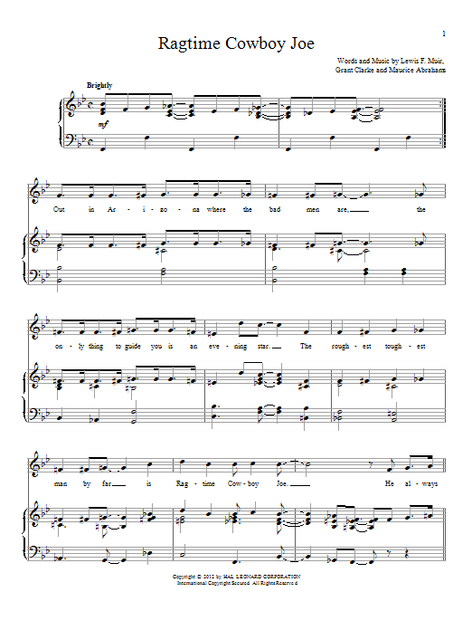 Belle Baker Ragtime Cowboy Joe sheet music notes and chords. Download Printable PDF.