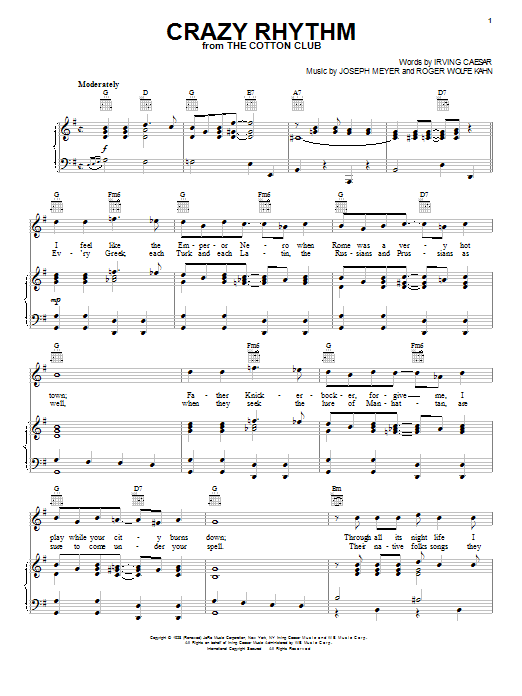Learn to play Ben Bernie Crazy Rhythm sheet music for Real Book – Melody & Chords in minutes. Price: 5.9900$ Ben Bernie Crazy Rhythm sheet music notes and chords arranged for Real Book – Melody & Chords