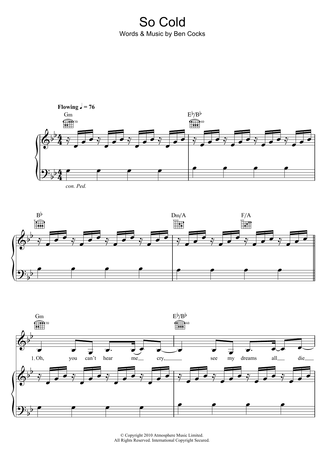 Ben Cocks So Cold (feat. Nikisha Reyes-Pile) sheet music notes and chords. Download Printable PDF.