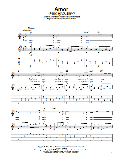 Ben E. King Amor (Amor, Amor, Amor) sheet music notes and chords. Download Printable PDF.