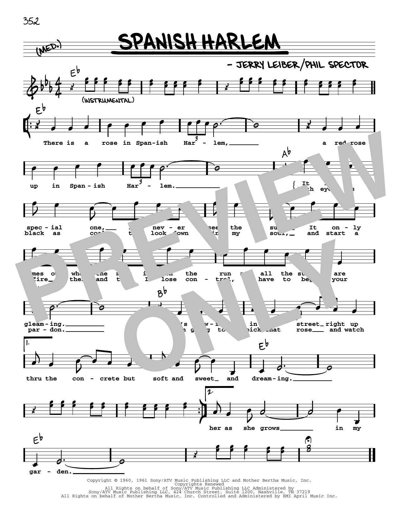 Ben E. King Spanish Harlem (High Voice) sheet music notes and chords arranged for Real Book – Melody, Lyrics & Chords