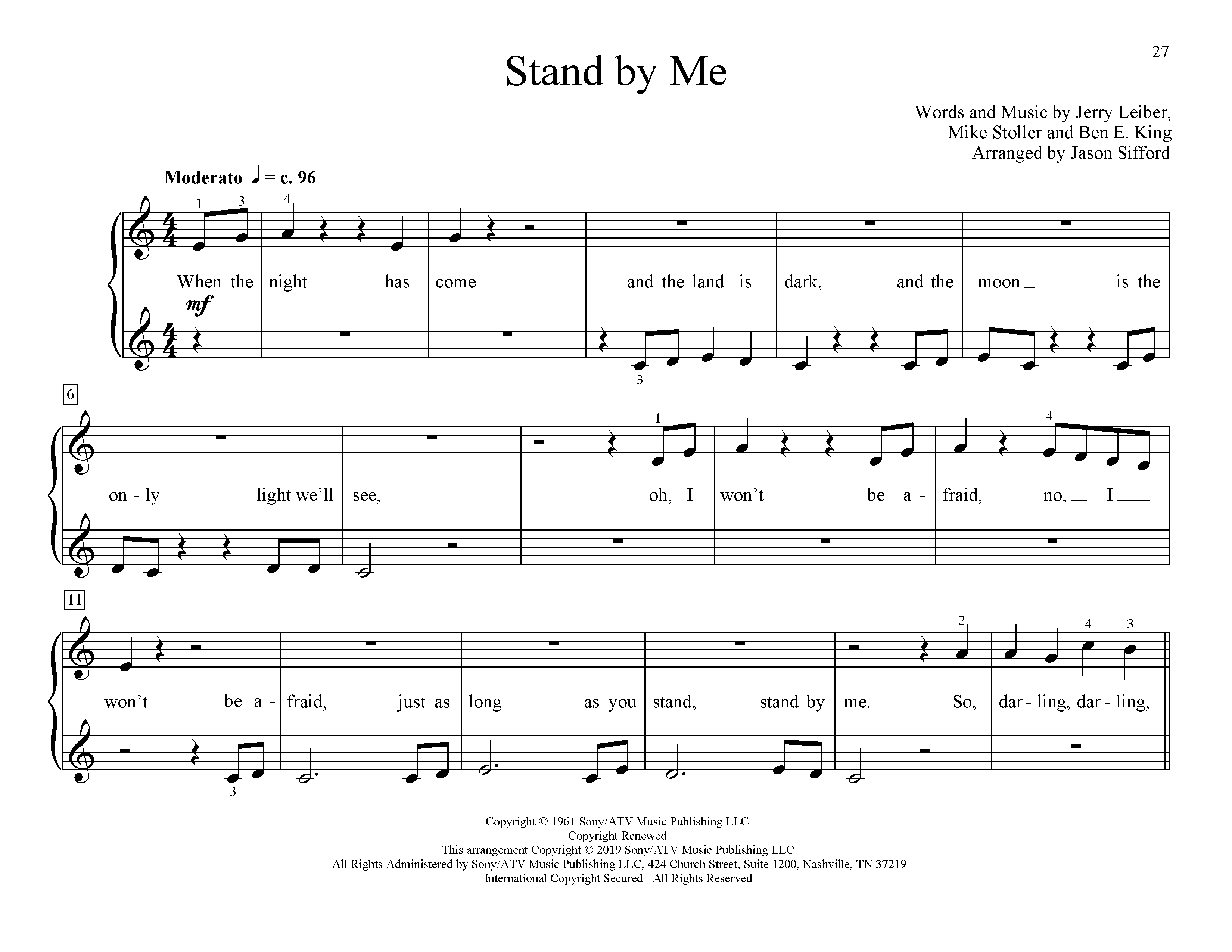 Ben E. King Stand By Me (arr. Jason Sifford) sheet music notes and chords arranged for Educational Piano