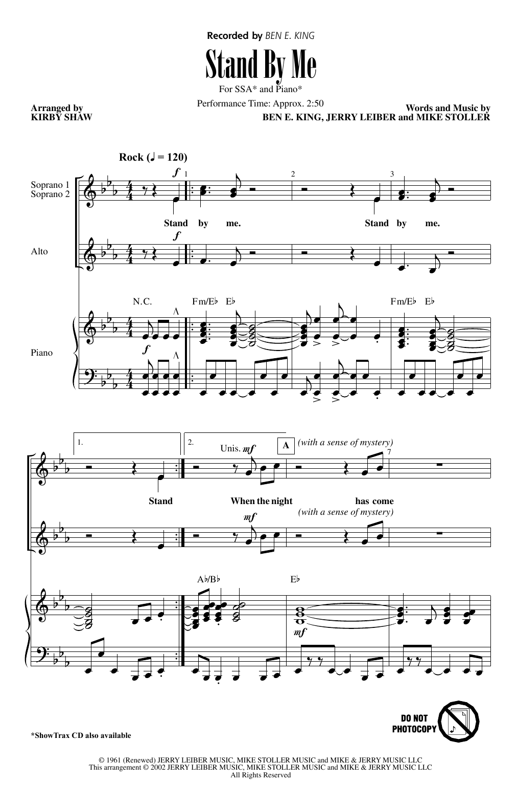 Ben E. King Stand By Me (arr. Kirby Shaw) sheet music notes and chords. Download Printable PDF.