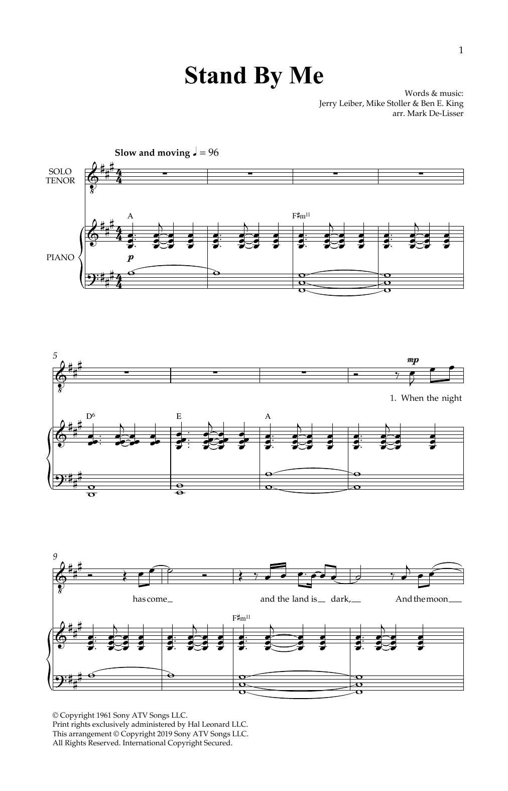 Ben E. King Stand By Me (Royal Wedding Version) (arr. Mark De-Lisser) sheet music notes and chords. Download Printable PDF.