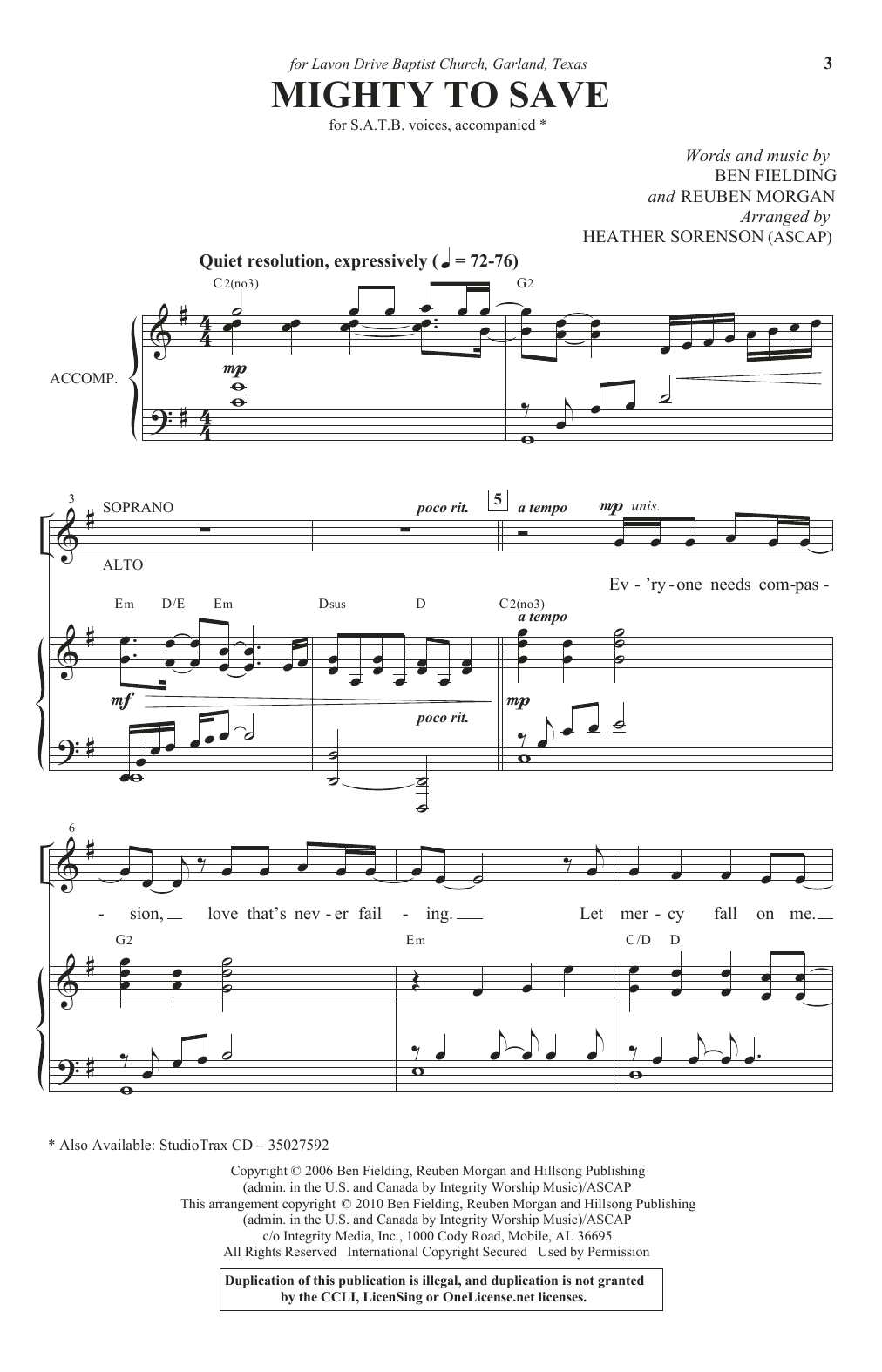 Learn to play Ben Fielding & Reuben Morgan Mighty To Save (arr. Heather Sorenson) sheet music for SATB Choir in minutes. Price: 3.9900$ Ben Fielding & Reuben Morgan Mighty To Save (arr. Heather Sorenson) sheet music notes and chords arranged for SATB Choir