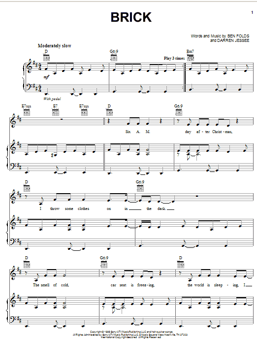 Ben Folds Five Brick sheet music notes and chords. Download Printable PDF.