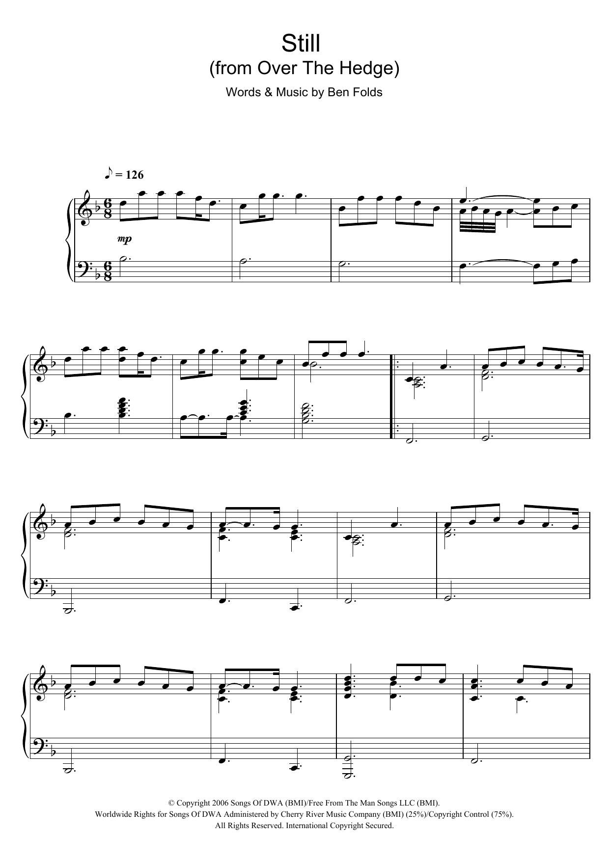 Ben Folds Still (from 'Over The Hedge') sheet music notes and chords arranged for Piano Solo