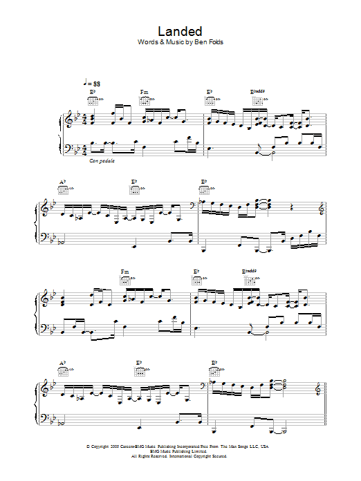 Ben Folds Landed sheet music notes and chords. Download Printable PDF.