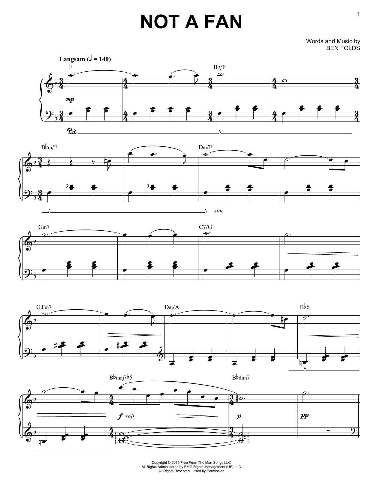 Learn to play Ben Folds Not A Fan sheet music for Piano & Vocal in minutes. Price: 7.8900$ Ben Folds Not A Fan sheet music notes and chords arranged for Piano & Vocal