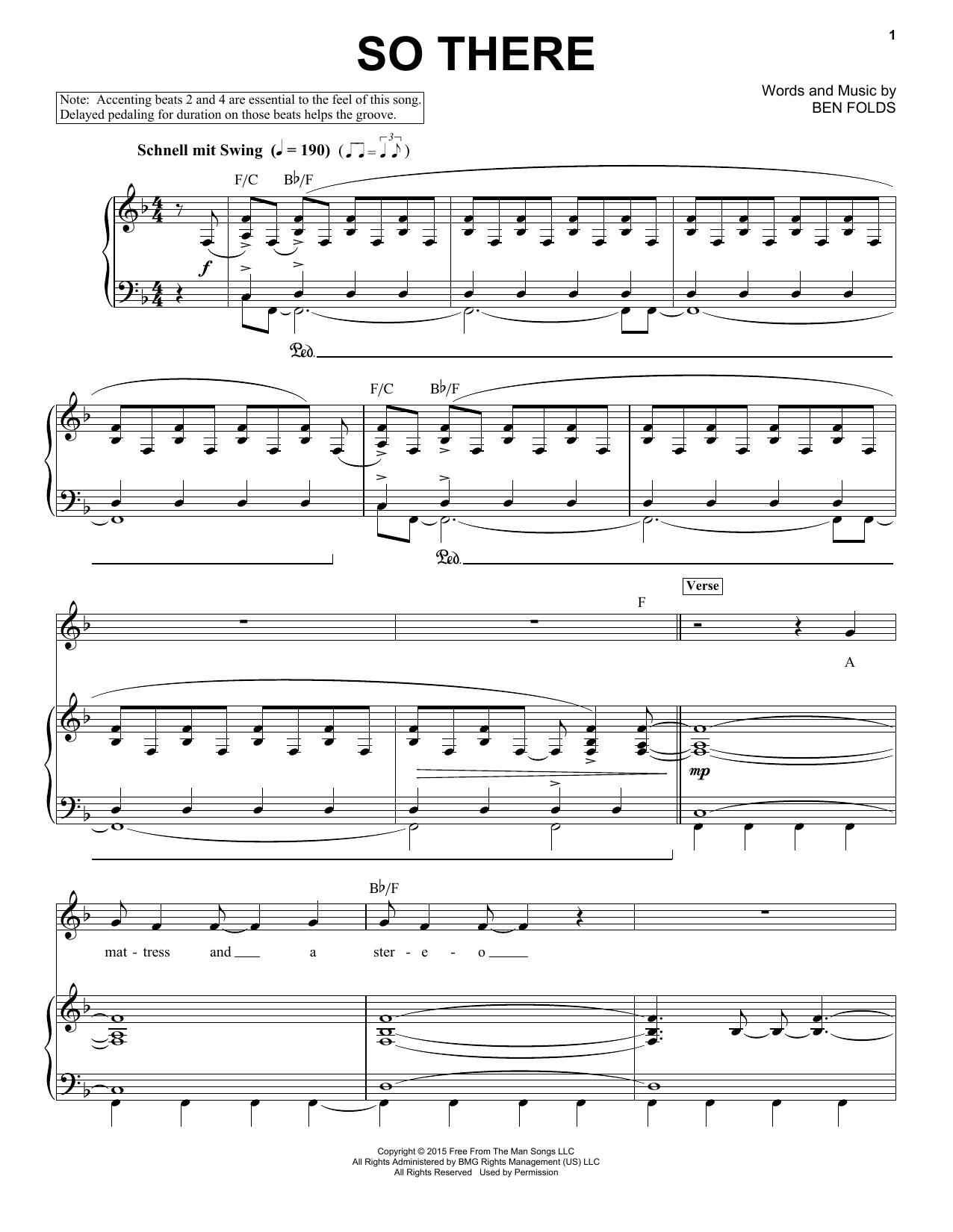 Learn to play Ben Folds So There sheet music for Piano & Vocal in minutes. Price: 7.8900$ Ben Folds So There sheet music notes and chords arranged for Piano & Vocal