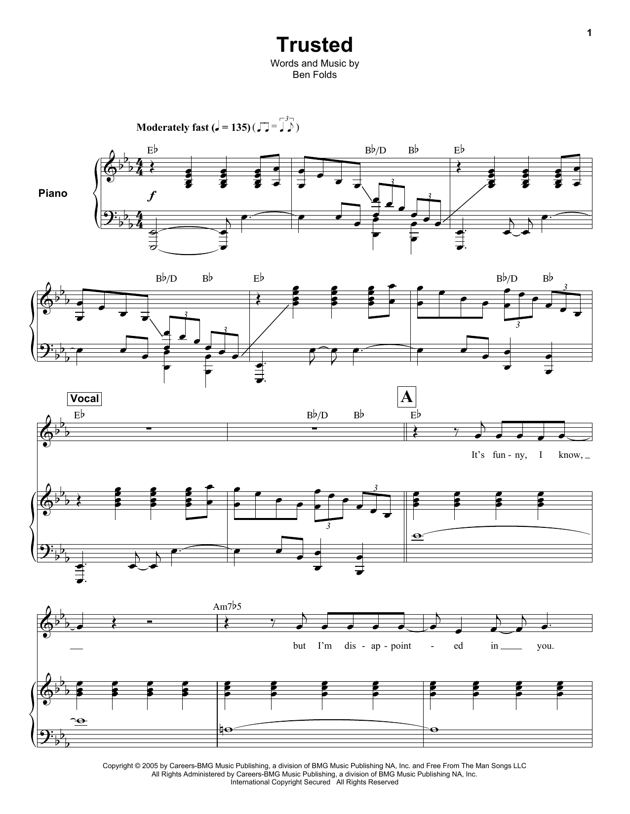 Learn to play Ben Folds Trusted sheet music for Keyboard Transcription in minutes. Price: 7.8900$ Ben Folds Trusted sheet music notes and chords arranged for Keyboard Transcription