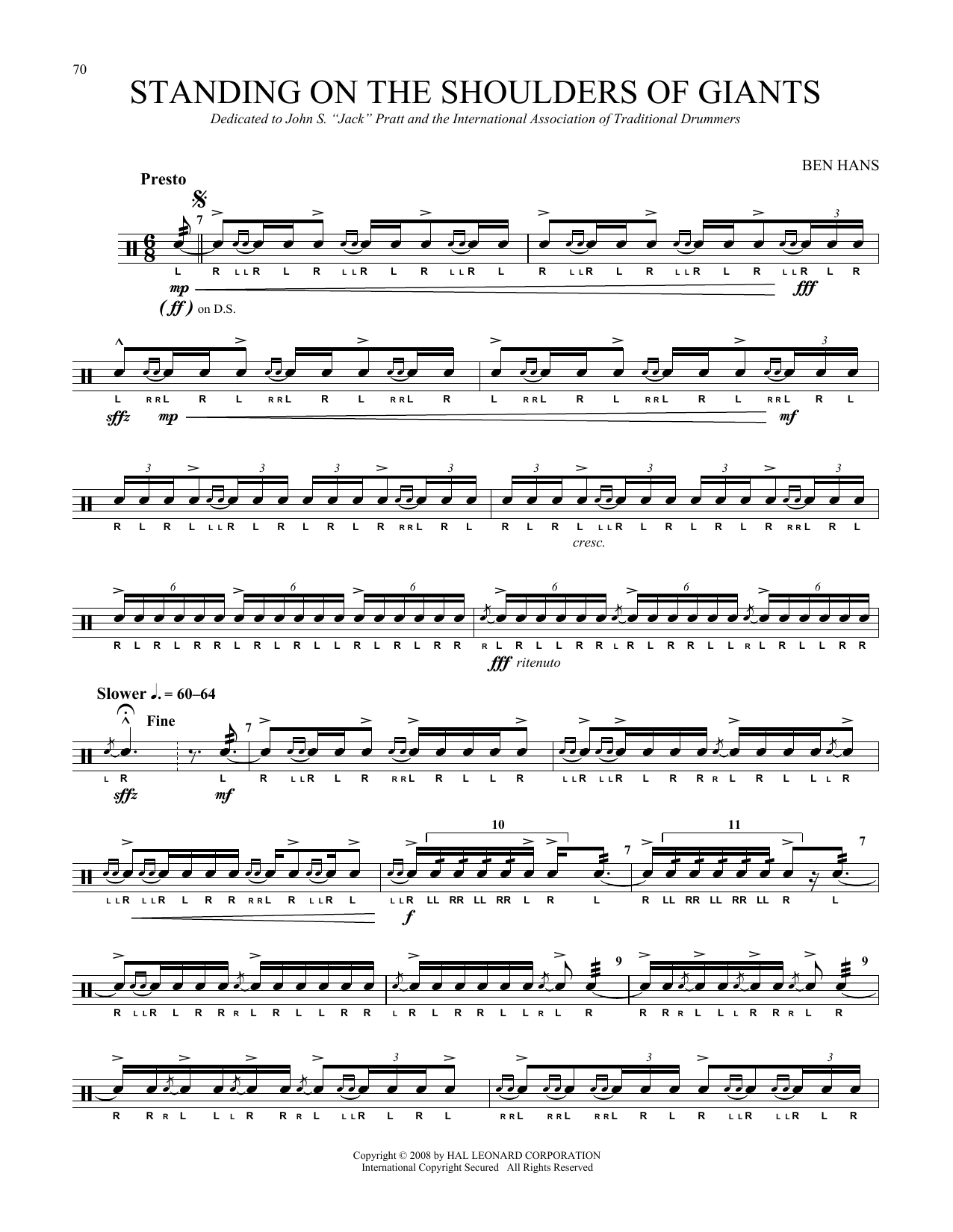 Ben Hans Standing On The Shoulders Of Giants sheet music notes and chords arranged for Snare Drum Solo