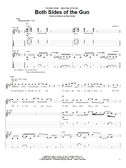 Learn to play Ben Harper Both Sides Of The Gun sheet music for Guitar Tab in minutes. Price: 7.8900$ Ben Harper Both Sides Of The Gun sheet music notes and chords arranged for Guitar Tab