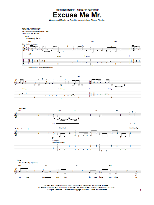 Ben Harper Excuse Me Mr. sheet music notes and chords arranged for Guitar Tab