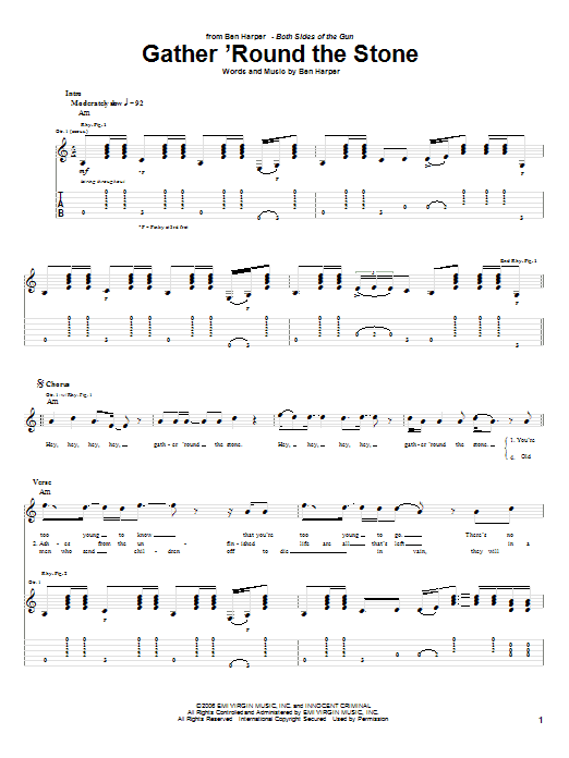 Learn to play Ben Harper Gather 'Round The Stone sheet music for Guitar Tab in minutes. Price: 7.8900$ Ben Harper Gather 'Round The Stone sheet music notes and chords arranged for Guitar Tab
