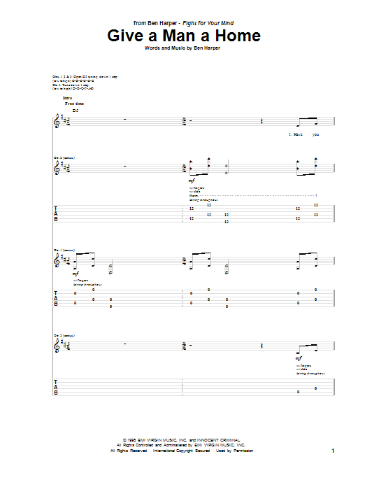 Learn to play Ben Harper Give A Man A Home sheet music for Guitar Tab in minutes. Price: 7.8900$ Ben Harper Give A Man A Home sheet music notes and chords arranged for Guitar Tab