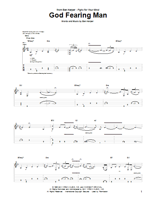 Learn to play Ben Harper God Fearing Man sheet music for Guitar Tab in minutes. Price: 7.8900$ Ben Harper God Fearing Man sheet music notes and chords arranged for Guitar Tab