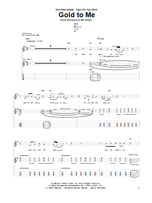 Learn to play Ben Harper Gold To Me sheet music for Guitar Tab in minutes. Price: 7.8900$ Ben Harper Gold To Me sheet music notes and chords arranged for Guitar Tab