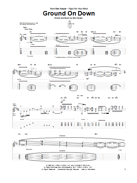 Learn to play Ben Harper Ground On Down sheet music for Guitar Tab in minutes. Price: 7.8900$ Ben Harper Ground On Down sheet music notes and chords arranged for Guitar Tab