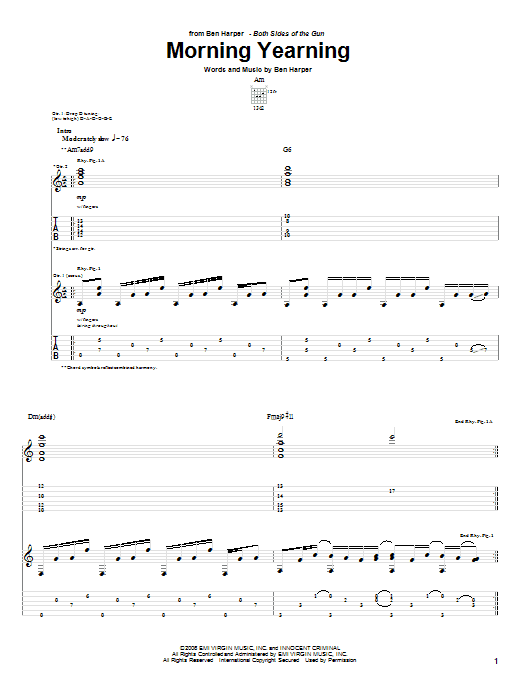 Learn to play Ben Harper Morning Yearning sheet music for Guitar Tab in minutes. Price: 7.8900$ Ben Harper Morning Yearning sheet music notes and chords arranged for Guitar Tab