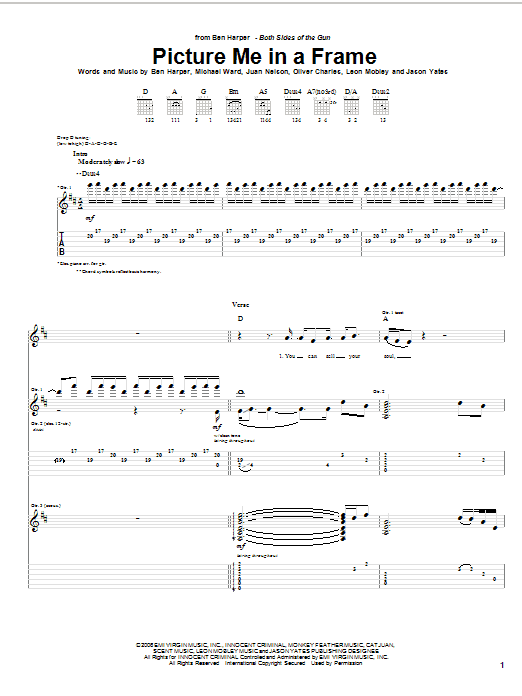 Learn to play Ben Harper Picture Me In A Frame sheet music for Guitar Tab in minutes. Price: 7.8900$ Ben Harper Picture Me In A Frame sheet music notes and chords arranged for Guitar Tab