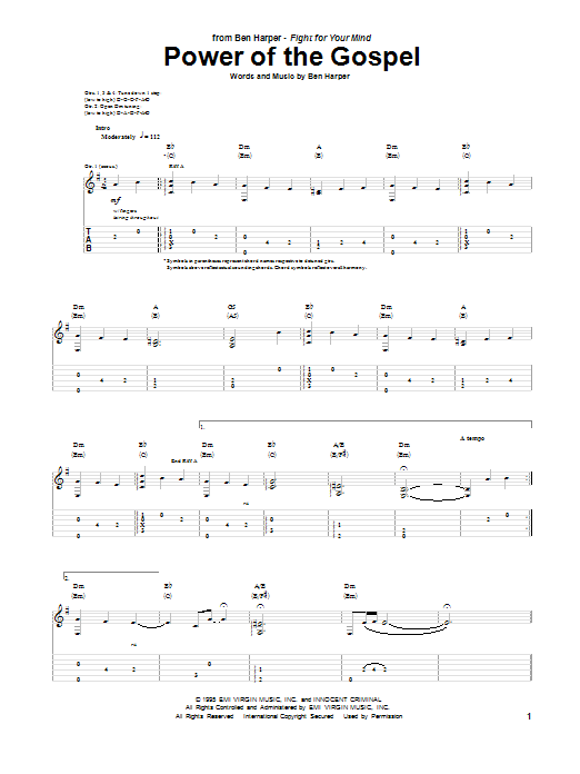 Learn to play Ben Harper Power Of The Gospel sheet music for Guitar Tab in minutes. Price: 7.8900$ Ben Harper Power Of The Gospel sheet music notes and chords arranged for Guitar Tab