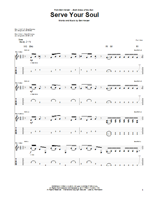 Learn to play Ben Harper Serve Your Soul sheet music for Guitar Tab in minutes. Price: 7.8900$ Ben Harper Serve Your Soul sheet music notes and chords arranged for Guitar Tab