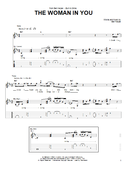 Learn to play Ben Harper The Woman In You sheet music for Guitar Tab in minutes. Price: 7.8900$ Ben Harper The Woman In You sheet music notes and chords arranged for Guitar Tab