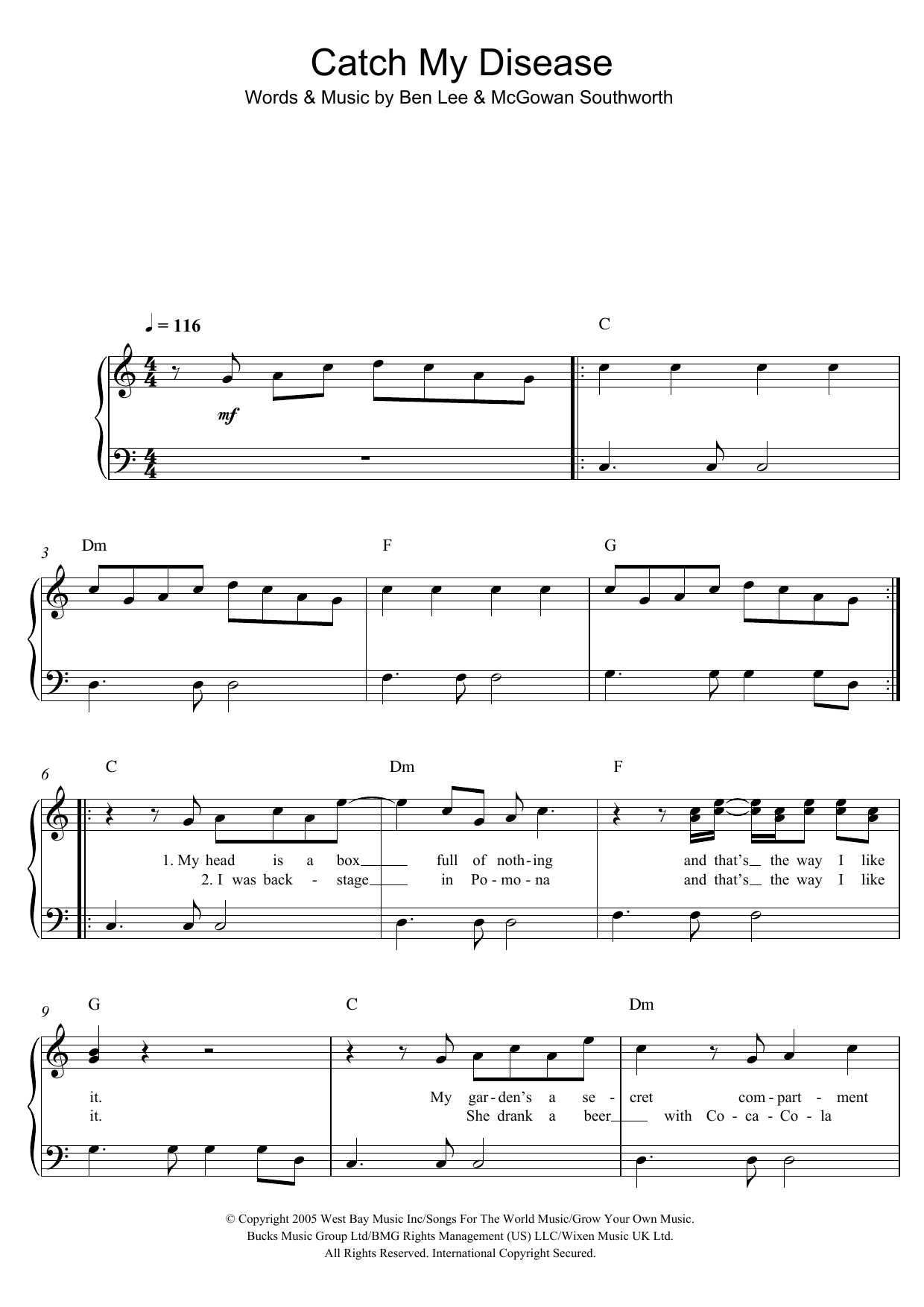 Learn to play Ben Lee Catch My Disease sheet music for Ukulele in minutes. Price: 5.9900$ Ben Lee Catch My Disease sheet music notes and chords arranged for Ukulele