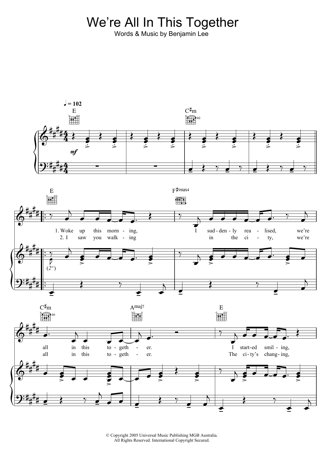 Learn to play Ben Lee We're All In This Together sheet music for Ukulele in minutes. Price: 5.9900$ Ben Lee We're All In This Together sheet music notes and chords arranged for Ukulele