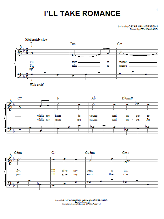Learn to play Ben Oakland I'll Take Romance sheet music for Easy Piano in minutes. Price: 6.9900$ Ben Oakland I'll Take Romance sheet music notes and chords arranged for Easy Piano