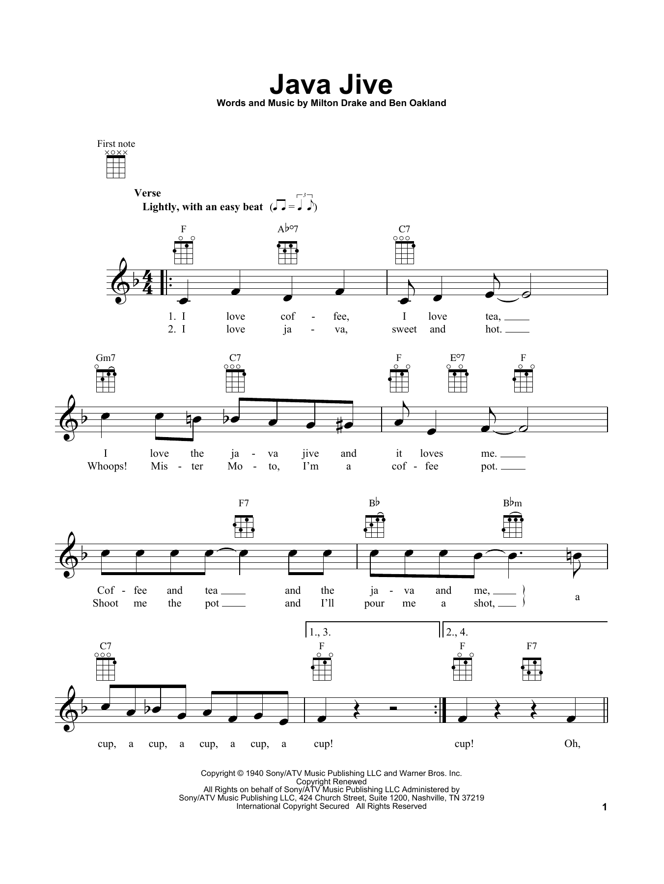 Learn to play Ben Oakland Java Jive sheet music for Ukulele in minutes. Price: 5.9900$ Ben Oakland Java Jive sheet music notes and chords arranged for Ukulele