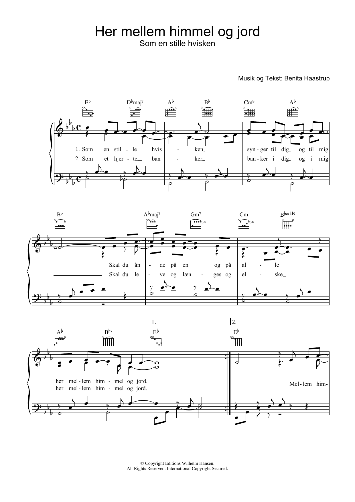 Benita Haastrup Her Mellem Himmel Og Jord sheet music notes and chords arranged for Piano, Vocal & Guitar Chords