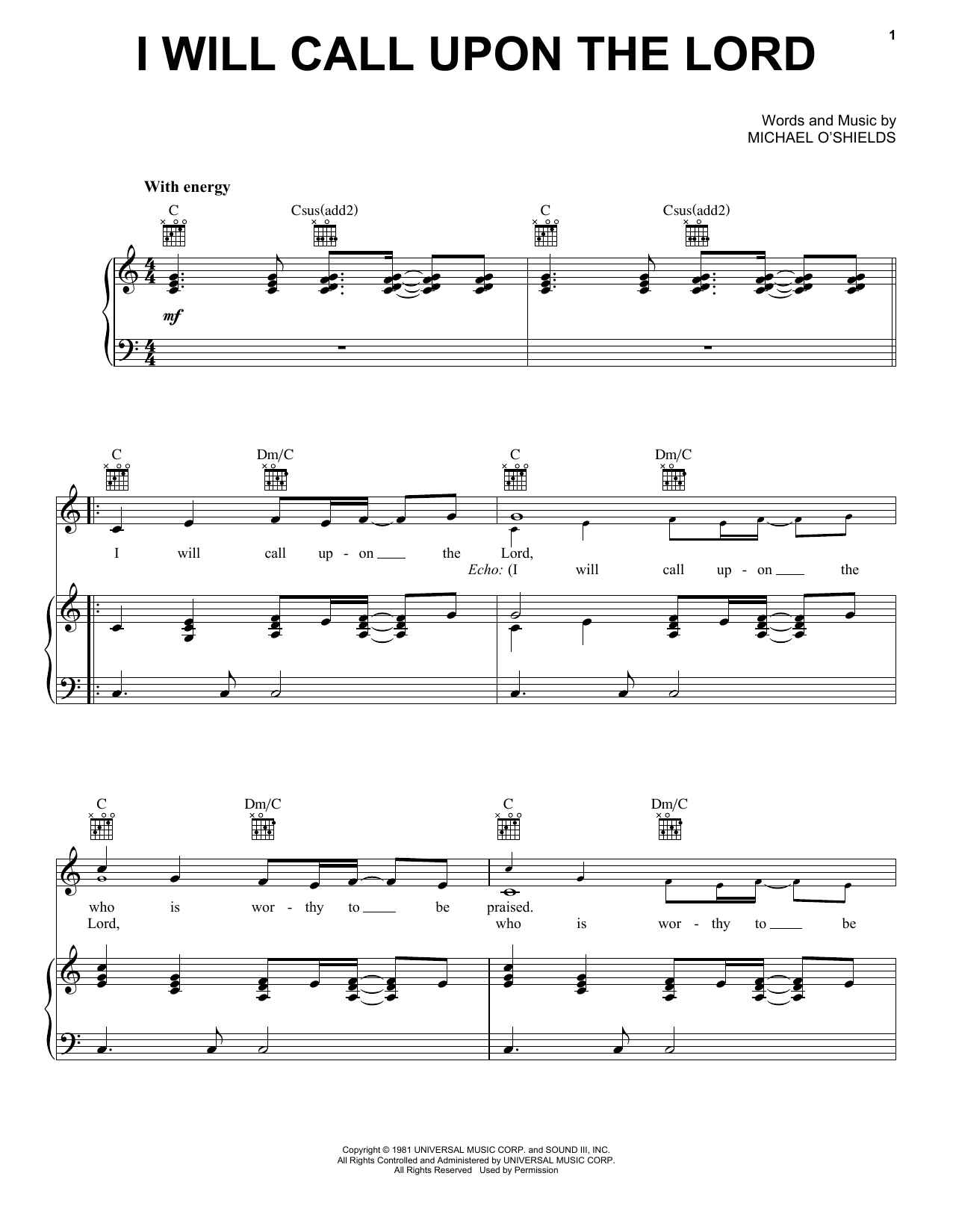 Learn to play Benita Jones I Will Call Upon The Lord sheet music for Piano, Vocal & Guitar Chords (Right-Hand Melody) in minutes. Price: 7.8900$ Benita Jones I Will Call Upon The Lord sheet music notes and chords arranged for Piano, Vocal & Guitar Chords (Right-Hand Melody)